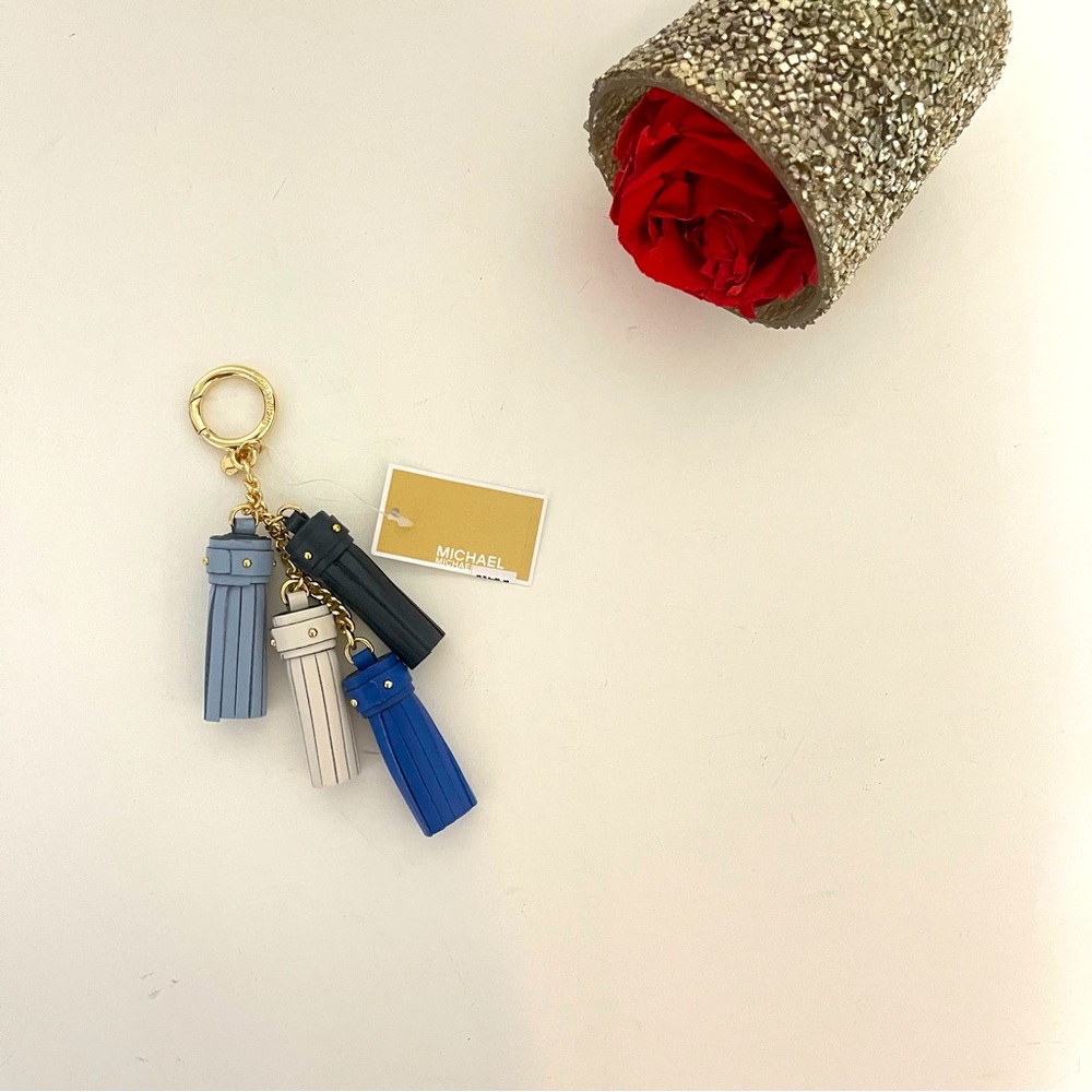 Michael Michael Kors Multi Blue Shades / Navy / Ivory Tassels Charm /Key Chain